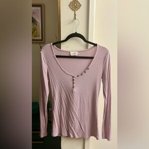 NINEXIS Chic Light Lavender Henley Style Long Sleeve Top